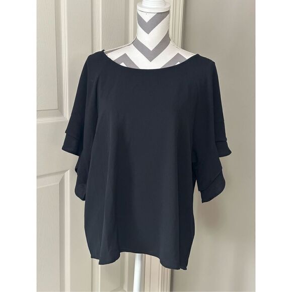 NWT Umgee bohemian black loose fit double ruffle sleeve top - Picture 1 of 7